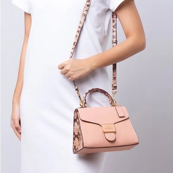 NWOT COACH PINK LEATHER PEPPER EMBOSSED ACCENTS TOP HANDLE SATCHEL STUNNING ❤️ - Picture 7 of 7